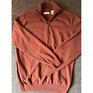 James‎ Tattersall Mens Quarter Zip Sweater Rust Orange Extra Fine Merino Wool M